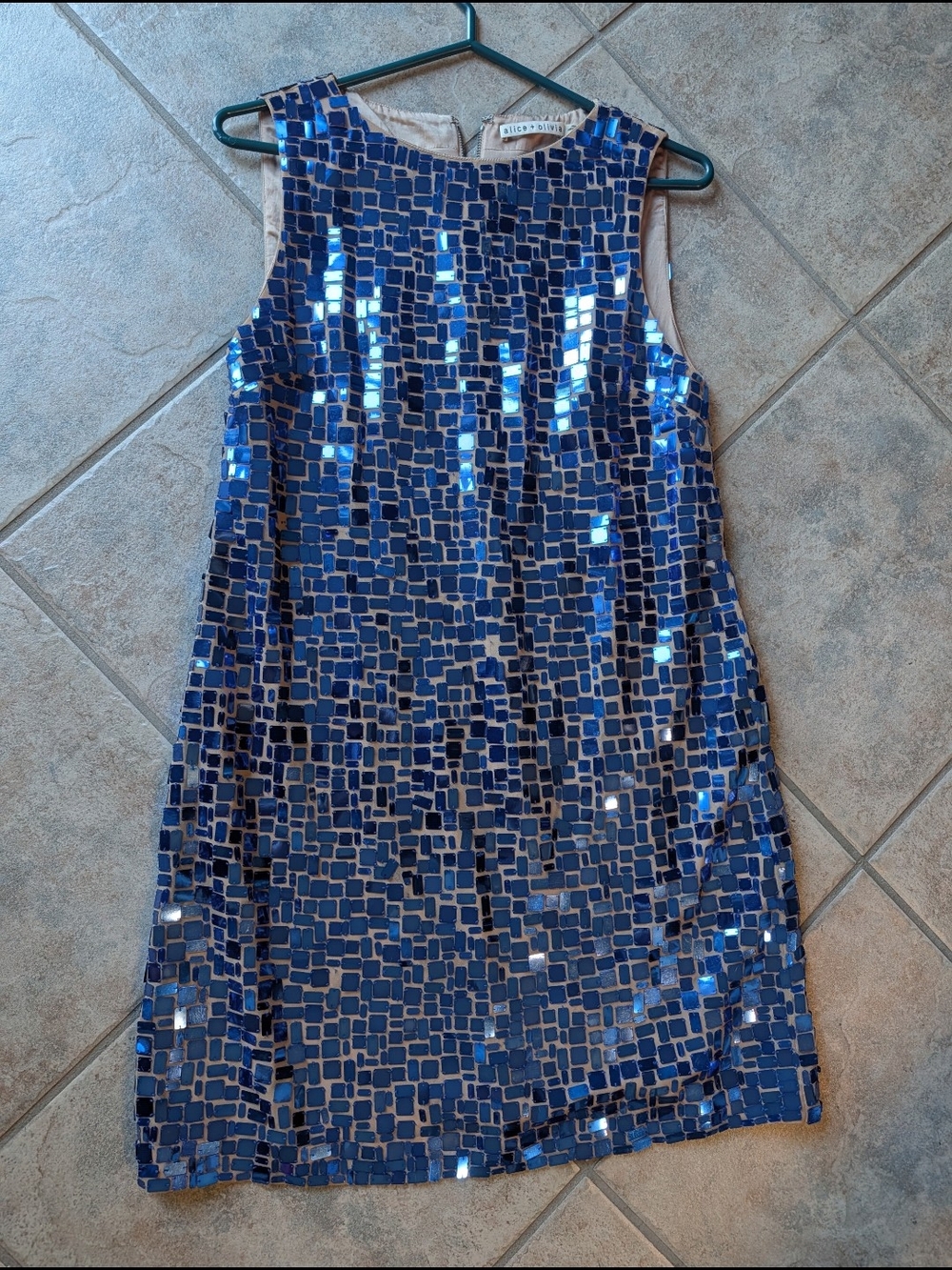 Alice + Olivia Blue Sequin Mosaic Sheath Dress